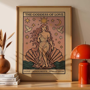Poster della dea dell'amore Afrodite / Decorazione spirituale, Arte murale boho, Regalo per lei, Decorazione per la camera da letto, Arte a tema amore, Affermazione, Manifestazione