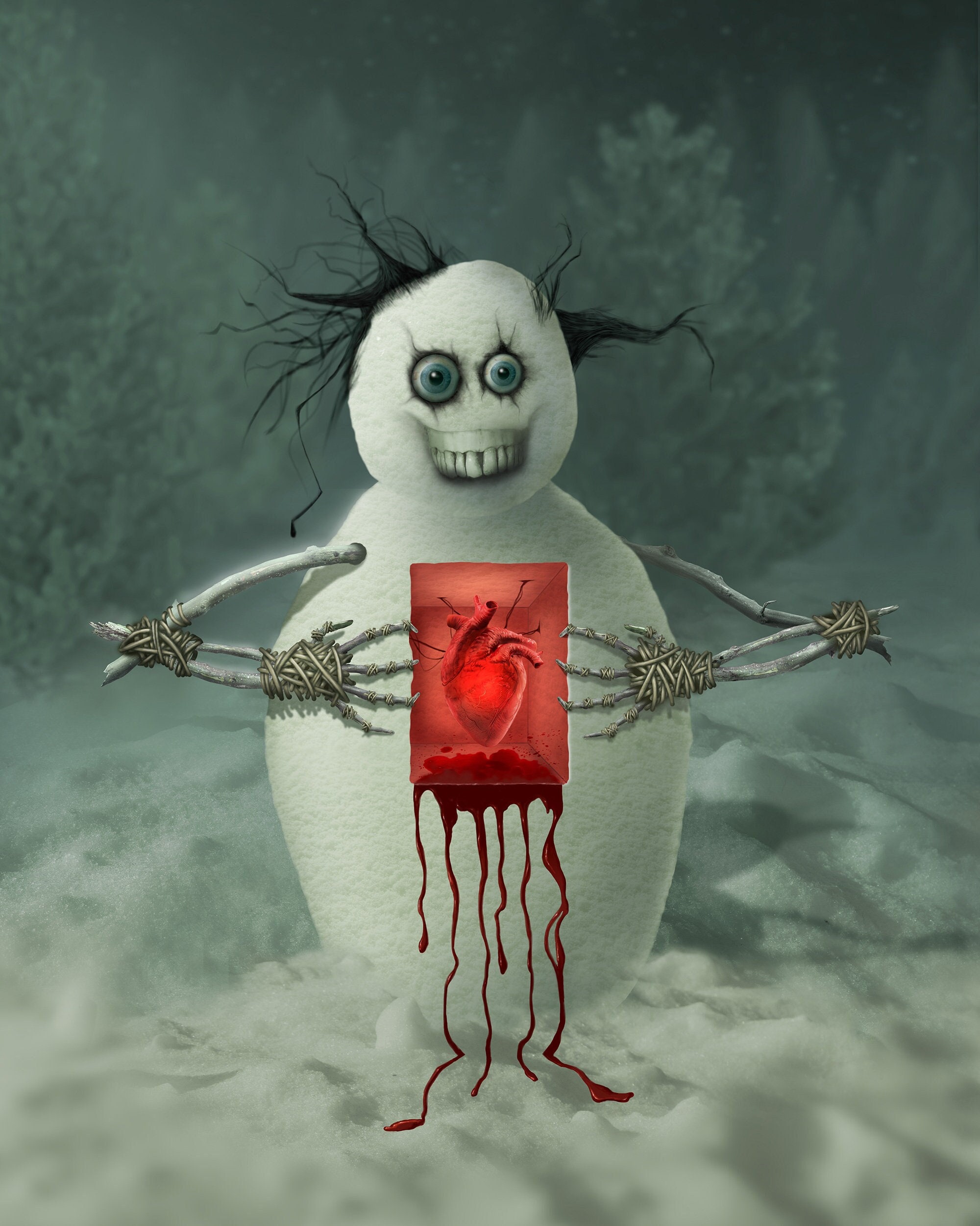 Creepy Snowman Wall Art Evil Snowman Dark Surrealist - Etsy