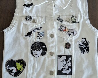 Gothic Punk White Denim vest