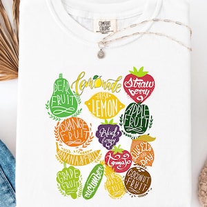 Botanical Fruit Shirt, Vintage Produce Tee, Lemonade Stand Shirt, Cute Farmers Market Shirt, Strawberry Cucumber Apple Grapefruit Shirt