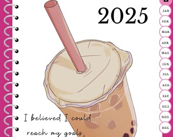 Planificador de objetivos para 2025: Boba (calendario con fecha, semana y inicio el lunes)