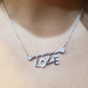 Love Necklace, Eternal Love Necklace, Love Letter Necklace, 925 Silver Diamond Necklace, Cubic Zirconia Necklace, Love Pendant Jewelry