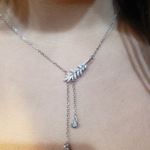 Diamond Feather Necklace, Sterling Silver Feather Necklace, Diamond Feather Necklace, Feather Pendant Necklace, Anniversary Gifts for Her