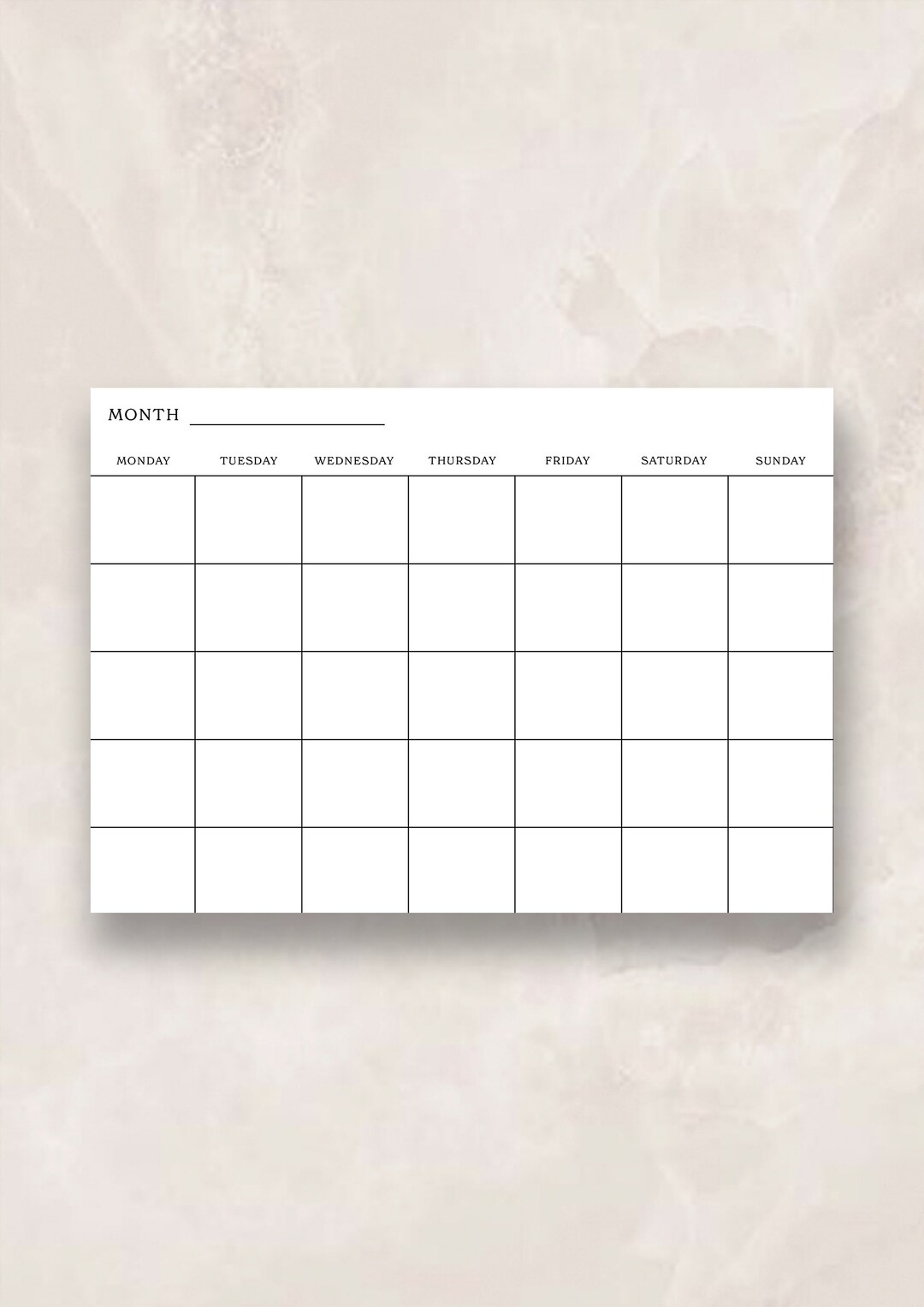 Minimalist A4 Blank Calendar, PDF Instant Download, Printable Calendar ...