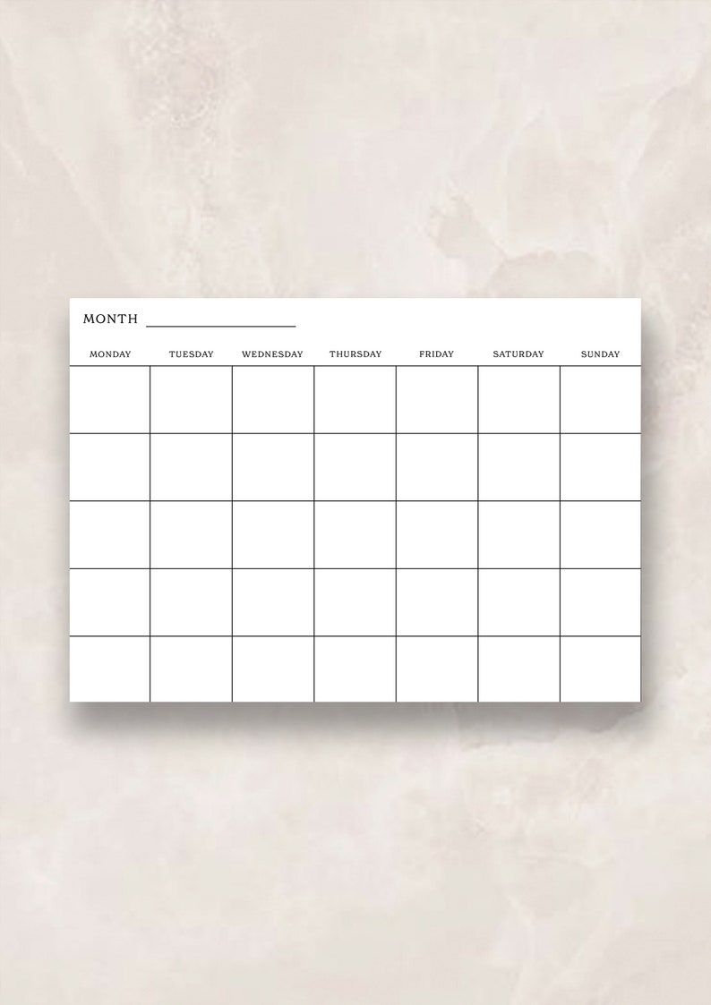 Minimalist A4 Blank Calendar, PDF Instant Download, Printable Calendar ...