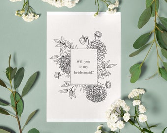 Will you be my bridesmaid card flowers | Bridesmaid proposal card | Bridesmaid card | Bridesmaid cards | Floral | Flowers | Modern green