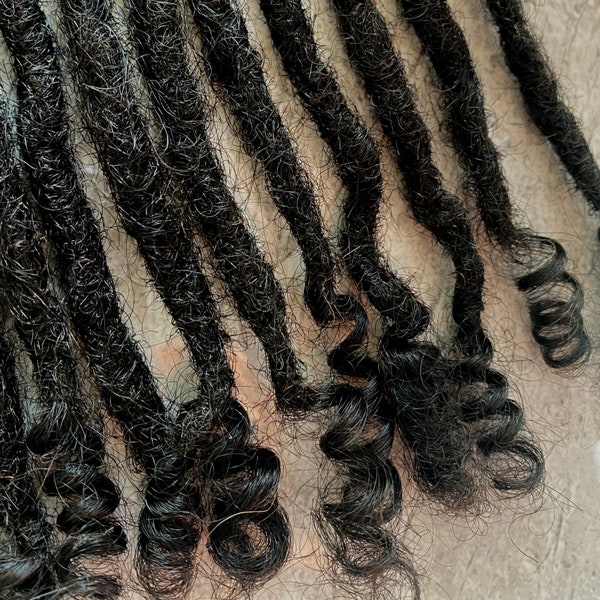 Human Hair Dreadlock Extensions with Curly Ends, 100% Human Hair Handmade Locs, Bundle of 10 locs.