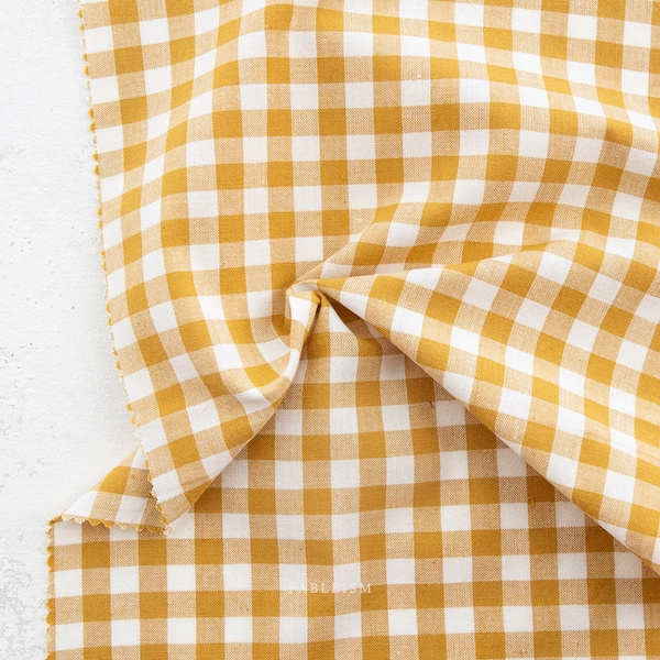 Sunshine Gingham fabric by Fableism - Yellow Gingham Fabric - Continuous Yardage