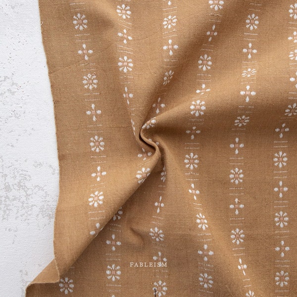 Daisy in Wheat Forest Forage fabric by Fableism - Floral Woven Fabric - Yarn Dyed Wovens - Continuous Yardage