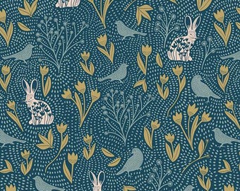 Nesting Season Night fabric from Spring Equinox by Katie O'Shea for Art Gallery Fabrics - Continuous Yardage