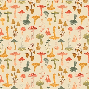 Underwood Sprouts Hazelwood mushrooms fabric by AGF - Continuous Yardage