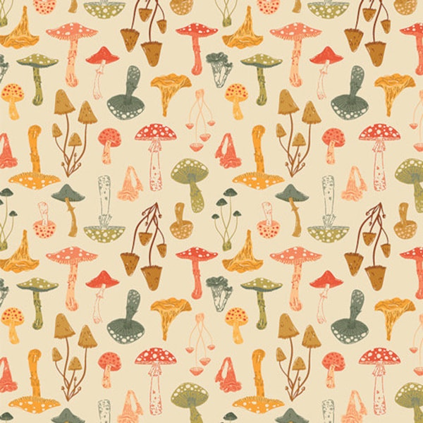 Underwood Sprouts Hazelwood mushrooms fabric by AGF - Continuous Yardage