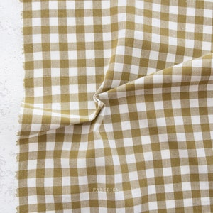 Moss Gingham fabric by Fableism - Brown/Green Gingham Fabric - Continuous Yardage