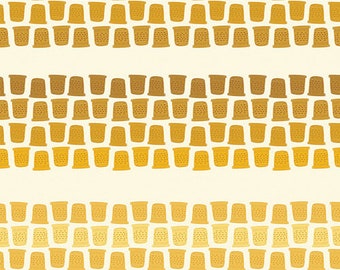 May include: A seamless pattern of gold thimbles in a gradient pattern on a white background. The thimbles are arranged in rows, with each row slightly offset from the one above it. The pattern is repeated horizontally.
