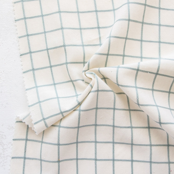 Trellis Wovens in Coast fabric  by Fableism - Green Checked Fabric - Continuous Yardage
