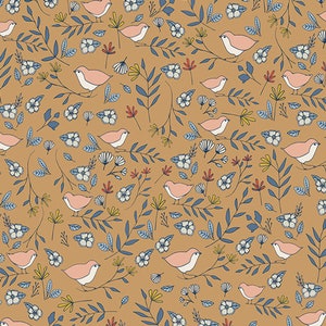 Love Story - Lovebirds Amber bird fabric by Maureen Cracknell for Art Gallery Fabrics