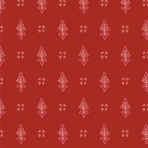 May include: A seamless pattern with a repeating design of stylized trees and small flowers. The trees are outlined in white and filled with a light pink color. The flowers are a solid pink color. The background is a deep red color.