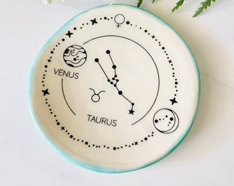 Taurus Ring Dish / Taurus Gift / Zodiac Ring Dish  / Astrology Sign Gift / Fun Ring Dish / Pottery Ring Dish