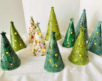 Decorative Ceramic Tree | Handmade Ceramic Tree Luminary | Tea Light Tree | Holiday Decor | Holiday Tree | Christmas Tree Luminary