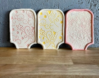 Floral Ceramic Spoon Rest | Handmade Pottery Spoon Rest | Large Spoon Holder | Utensil Holder | Foodie Gift | Farmhouse kitchen decor