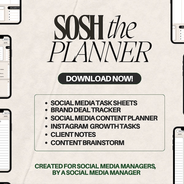 SOSH The PLANNER l social media planner + task list for social media managers
