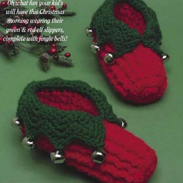 Vintage Crochet Pattern Childrens Christmas Elf Slippers with Bells PDF Instant Digital Download Jingle Bells House Shoes Children Gift Idea