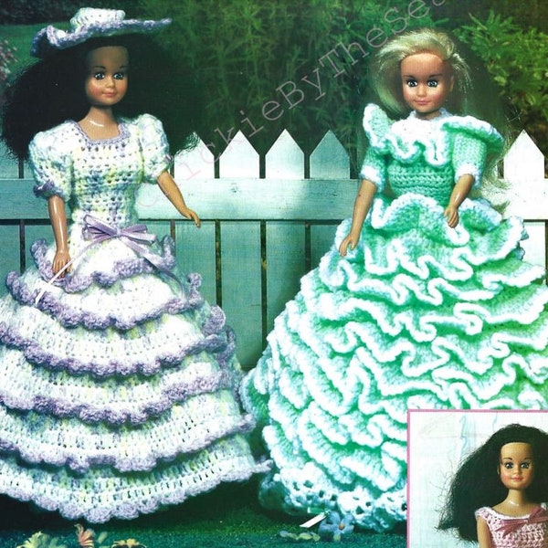 Crochet Doll Pattern for 11.5" Dolls Southern Belle Ruffle Dresses and Hat Ballet Tutu and Slippers PDF Instant Digital Download 3 Outfits