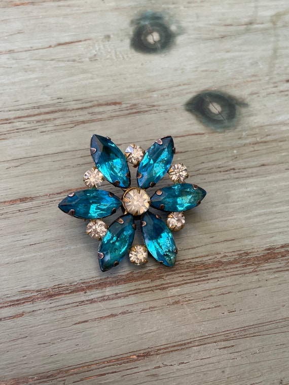 Vintage Sterling Silver Gold Filled Teal Floral P… - image 1