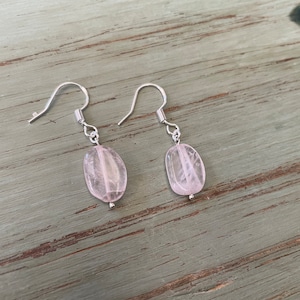 Simple Rose Quartz Earrings with Sterling Silver