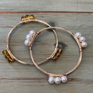 Beaded Gold Wire Wrapped Bangle Bracelets