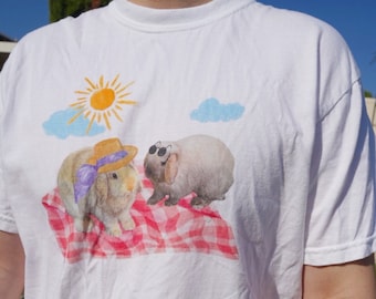 Picnic Bunny T-Shirt, Summer rabbit shirt, Cute bunny graphic tee, summer aesthetic t shirt, picnic tees, Holland Lop Couple Tshirt