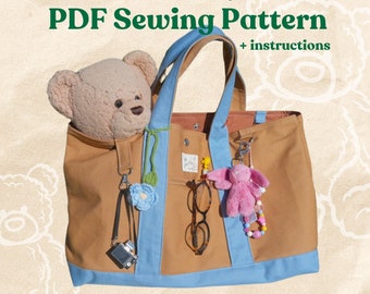 Cartamodello per borsa tote Teddy PDF, cartamodello per borsa tote grande in tela, stampa digitale a casa PDF formato lettera A4, cartamodello per principianti