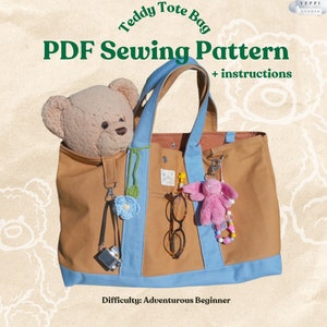 Teddy Tote Bag Sewing Pattern PDF, Big Canvas Tote Bag Pattern, Digital Print At Home PDF A4 Letter Size, Sewing Pattern for Beginner