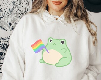Frog Pride Rainbow Hoodie, Kawaii Hoodie, LGBTQ+ Pride Hoodie, Rainbow Hoodie, Cute Frog Sweatshirt, Frog Hoodie, Queer Hoodie, LGBTQ Hoodie