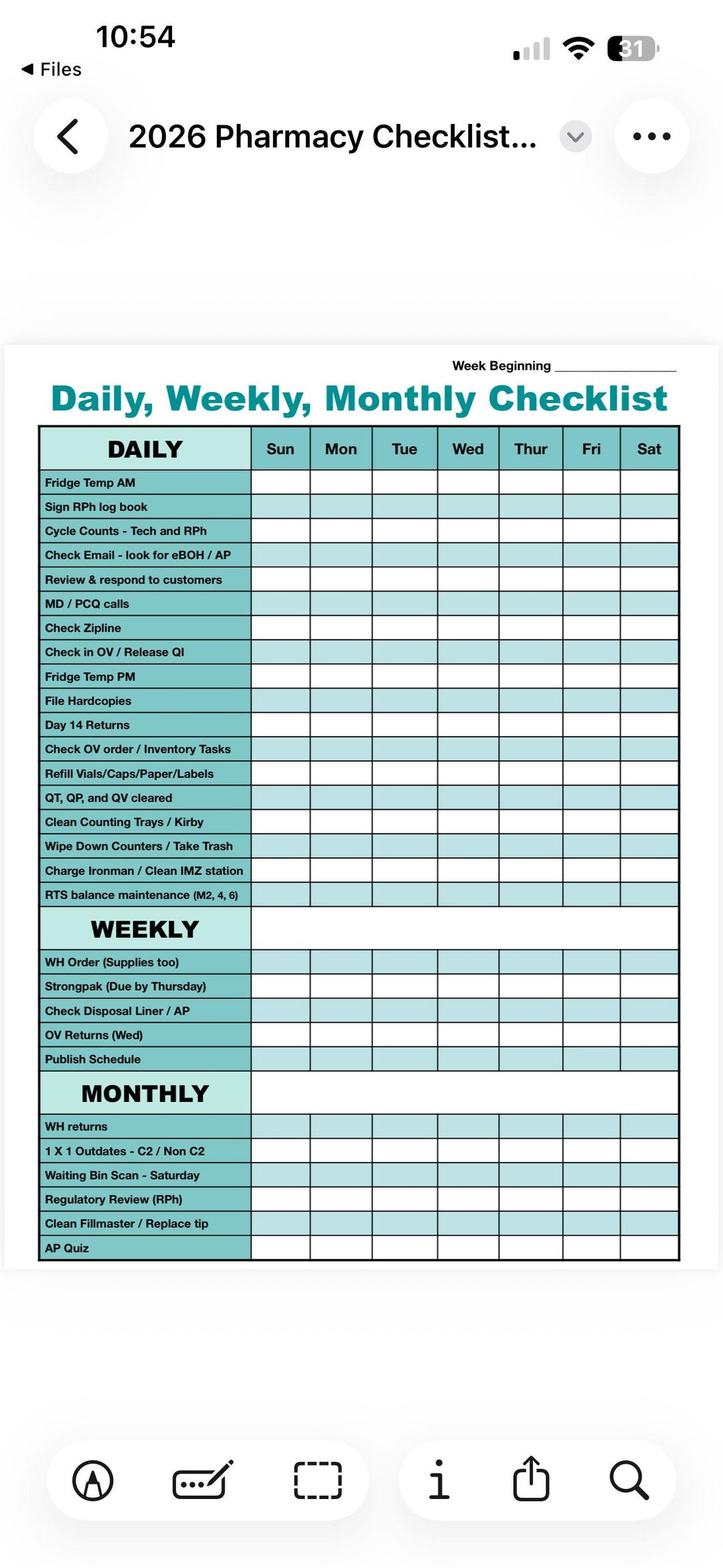 Pharmacy Checklist 2026 Teal - Etsy