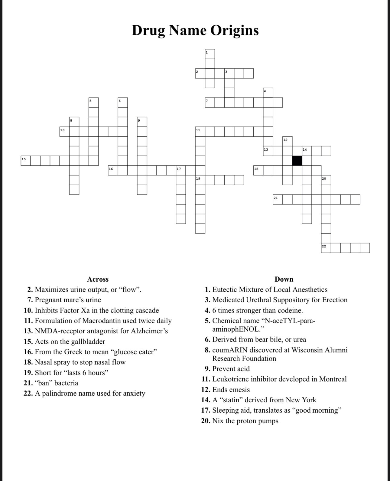 Drug name origins crossword