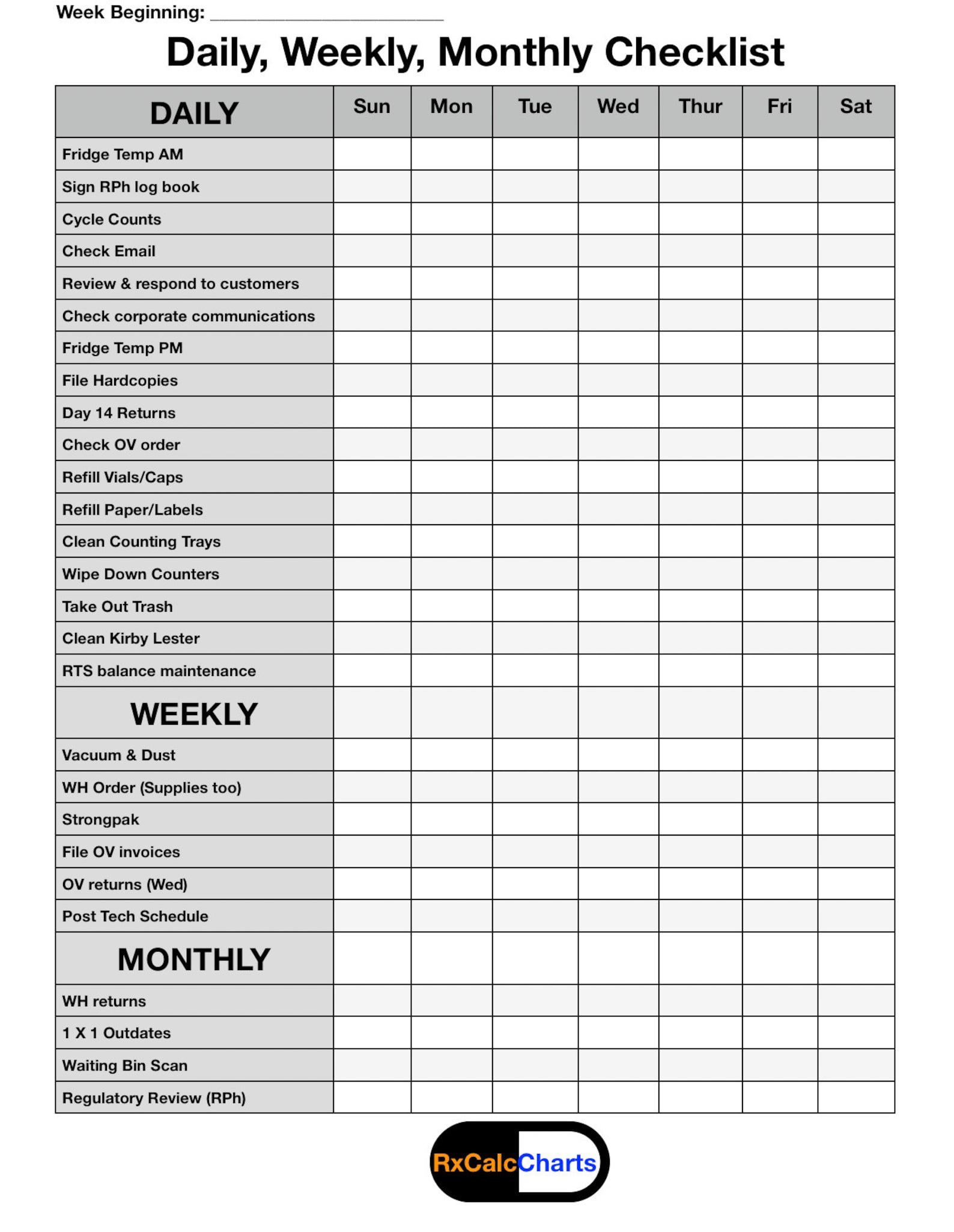 Customizable daily weekly monthly checklist etsy