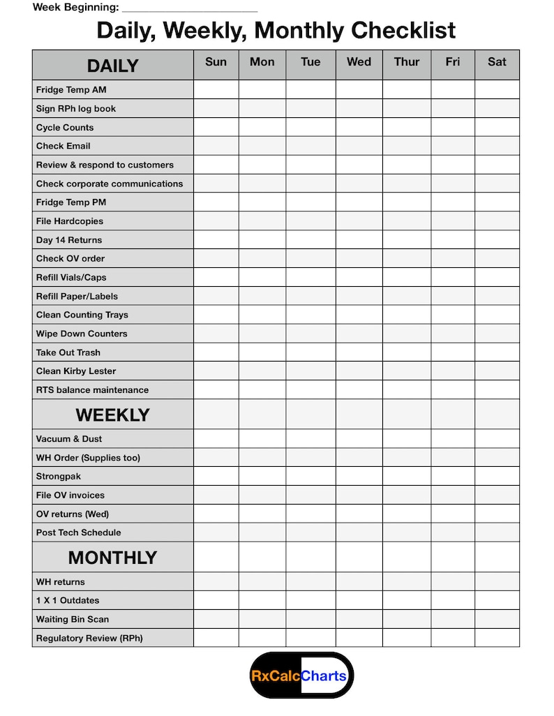 Customizable daily weekly monthly checklist etsy
