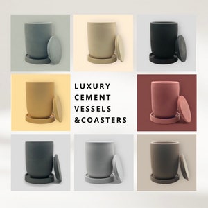 Luxury Hand-made Cement Jar 15 oz | Concrete Vessel With Lid & Coaster | Wholesale Planter