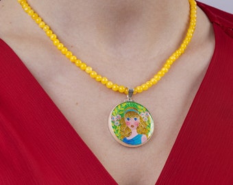Virgo Zodiac Pendant Necklace in Sterling Silver, Handmade Cloisonné Enamel, Unique Astrology Gift, Wearable Art Jewelry