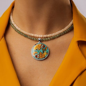 Pisces Zodiac Pendant Necklace in Sterling Silver, Handmade Cloisonné Enamel, Unique Astrology Gift, Wearable Art Jewelry