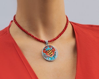 Cancer Zodiac Pendant Necklace in Sterling Silver, Handmade Cloisonné Enamel, Unique Astrology Gift, Wearable Art Jewelry