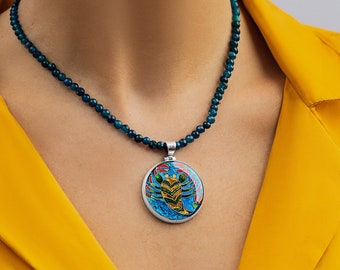 Scorpio Zodiac Pendant Necklace in Sterling Silver, Handmade Cloisonné Enamel, Unique Astrology Gift, Wearable Art Jewelry