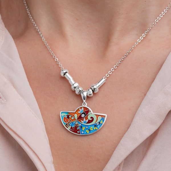 Handmade Yellow Butterfly Cloisonné Enamel Necklace in Sterling Silver, Unique Floral Design, Gift-Ready in Branded Box, Wearable Art