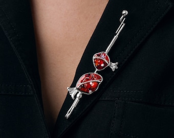 Handcrafted Pomegranate-Inspired Brooch in Sterling Silver, Unique Cloisonné Enamel Pin with two pomegranates, Gift-Ready in Branded Box