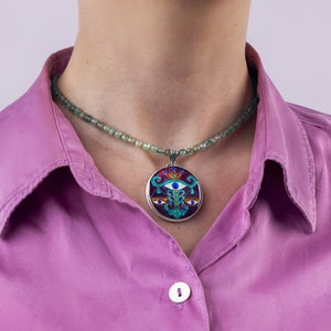 Libra Zodiac Pendant Necklace in Sterling Silver, Handmade Cloisonné Enamel, Unique Astrology Gift, Wearable Art Jewelry