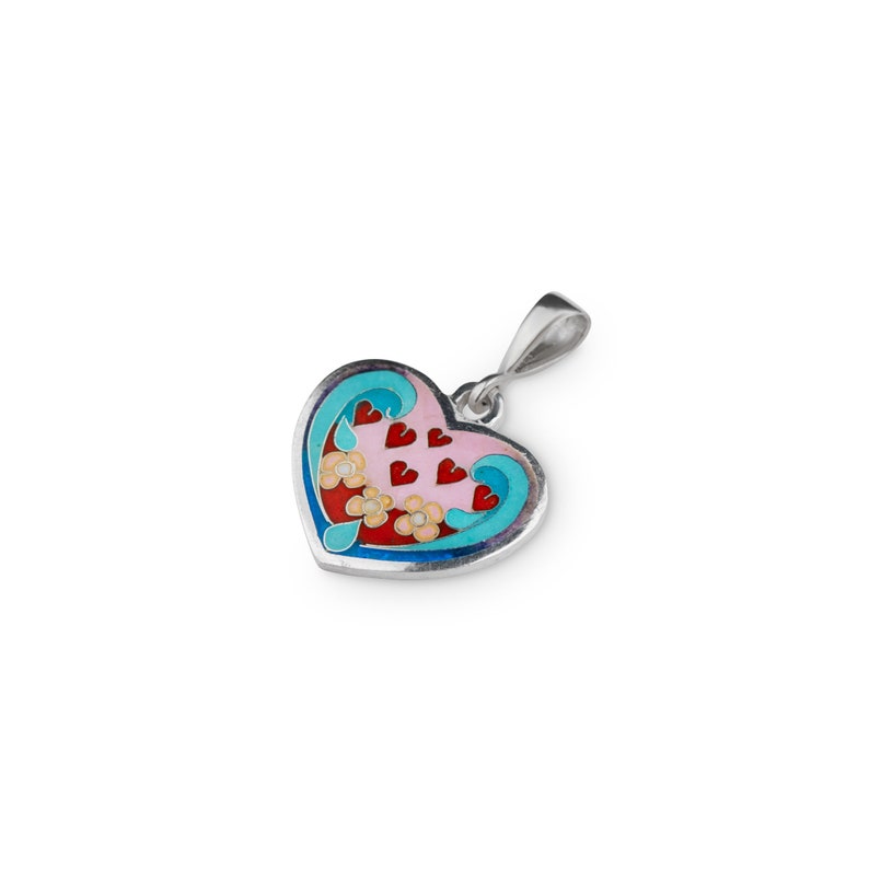 Dainty Sterling Silver Heart Necklace, Handcrafted Cloisonné Enamel Pendant, Perfect Gift Idea, Wearable Art Jewelry image 3