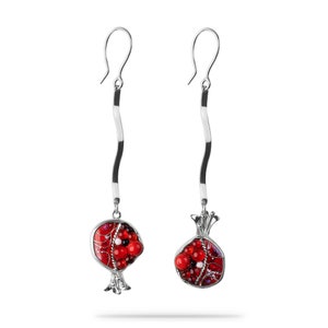 Eternal Aphrodite Pomegranate Dangle Earrings in Sterling Silver, Cloisonné Enamel, Unique Artisan Jewelry, Ideal Gift, Wearable Art image 2