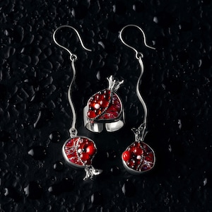 Eternal Aphrodite Pomegranate Dangle Earrings in Sterling Silver, Cloisonné Enamel, Unique Artisan Jewelry, Ideal Gift, Wearable Art image 5