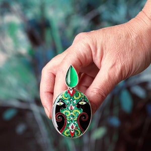 Sterling Silver Black Panther & Green Agate Ring, Adjustable Cloisonné Enamel Statement Ring, Unique May Birthstone Gift, Wearable Art image 4